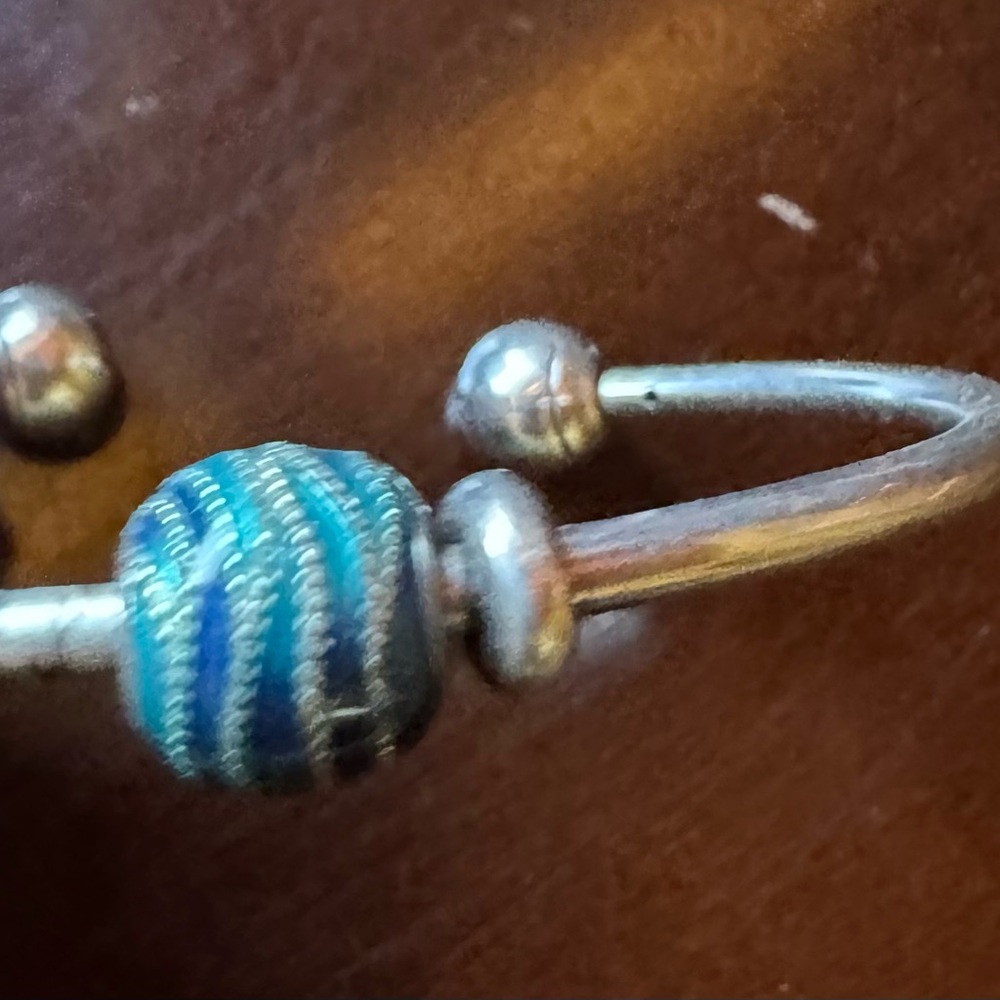 Pandora Silver Cuff Bracelet with Blue Bead - Picture 2 of 2